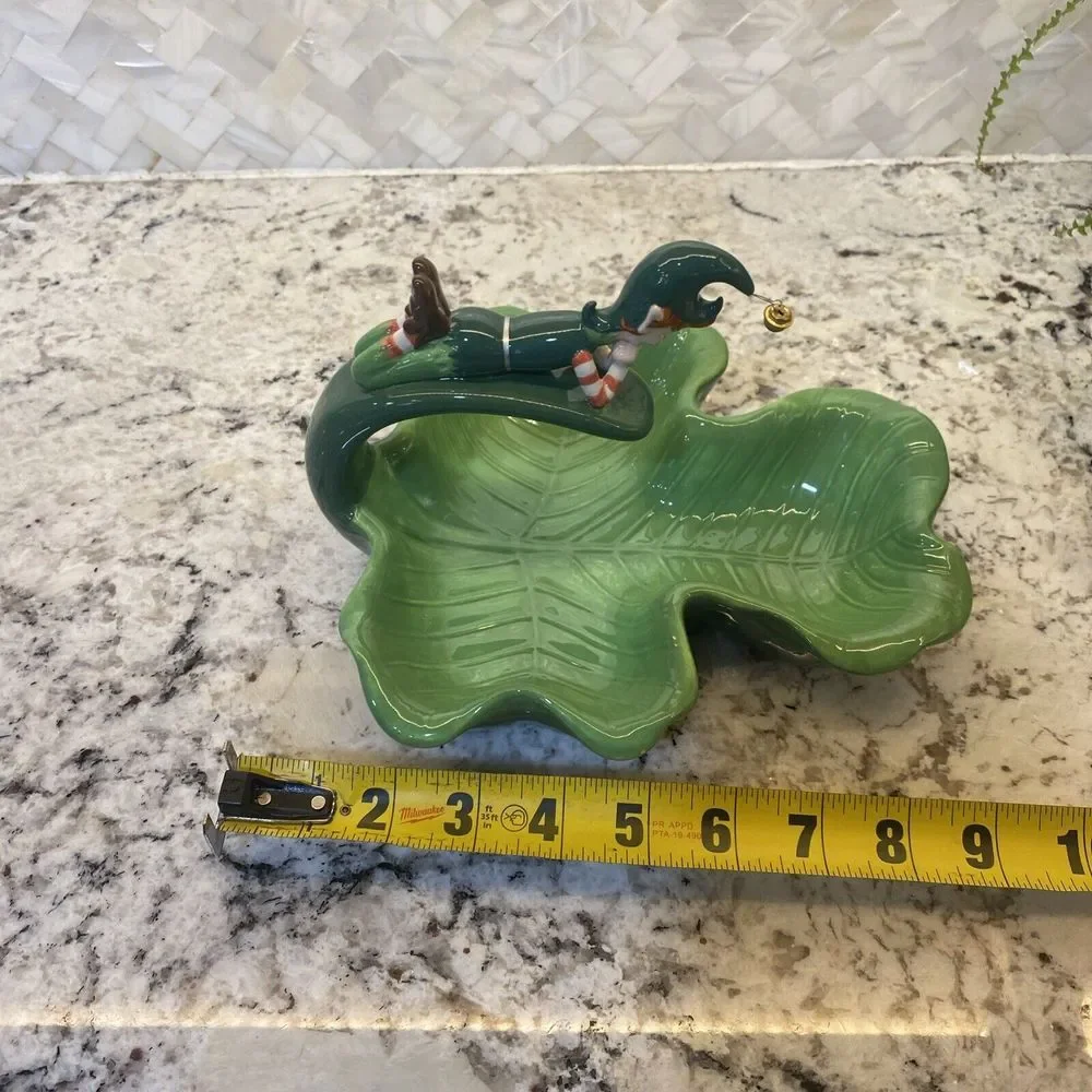 Department 56 Elf pixie Candy‎ Dish Green Clover Christmas St Patrick's Ceramic